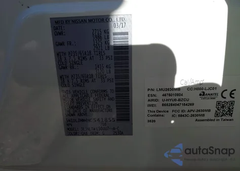 2017 Infiniti Qx60 z USA, uszkodzony, nr VIN 5N1DL0MM4HC541855